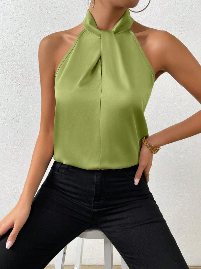 EB | Damen Knoten Hals Stil Top Seide
