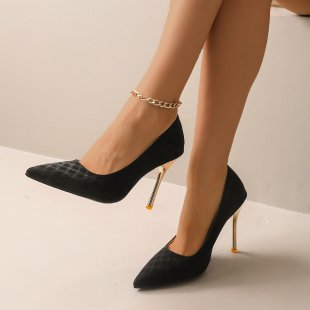 Damen spitze Stiletto-Pumps mit funkelndem Goldabsatz EB