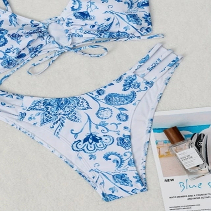 Damen Bikini-Set mit floralem Design und raffinierter Schnürung EB