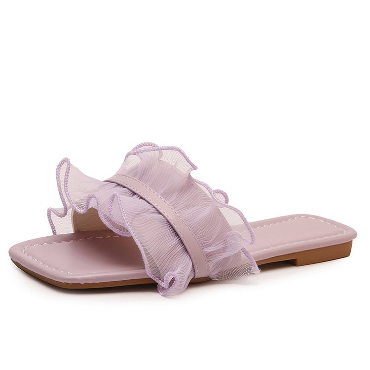 Damen elegante und komfortable Pantoletten mit Rüschen EB