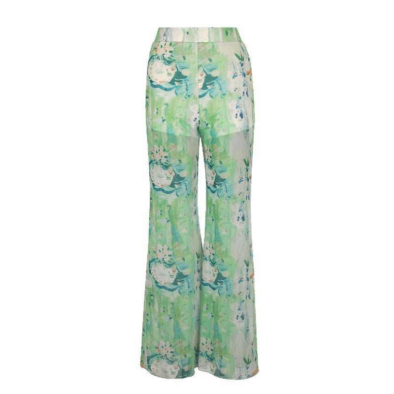 Damen weit geschnittene Transparente Blumenhose EB
