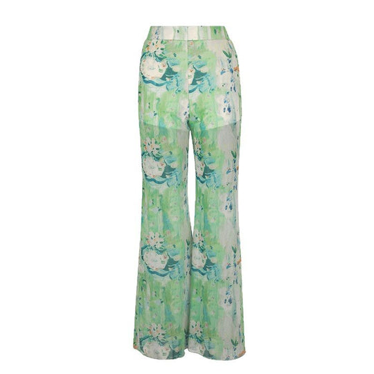 Damen weit geschnittene Transparente Blumenhose EB