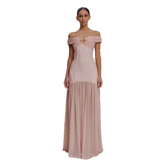 Damen Elegantes Maxikleid mit schulterfreiem Design und verführerischem Drapierungselement EB