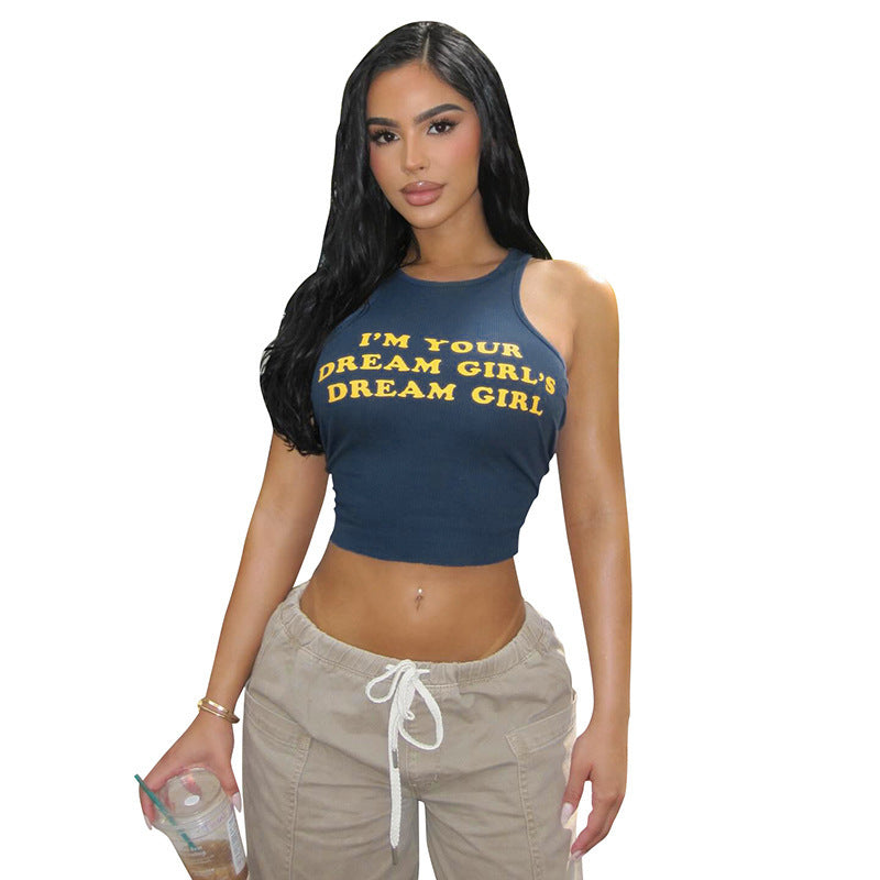 Damen Crop-Top mit kreativem Schriftzug und figurbetontem Schnitt EB