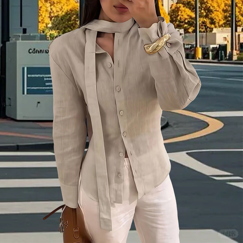 Damen Elegante und fließende Bluse mit Bindeakzent EB