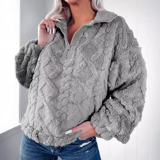Damen Kuscheliger Fleece-Pullover mit hohem Kragen und Halb-Reißverschluss EB