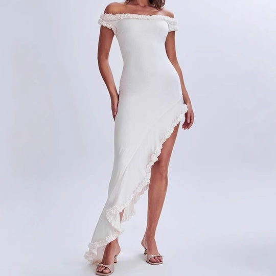 Damen Elegantes Maxikleid mit Rüschendetail EB