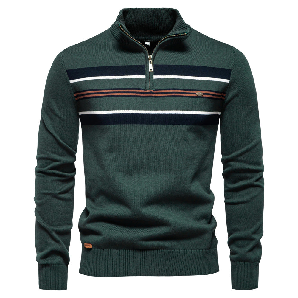 Herren Strickpullover mit halbem Reißverschluss und modischen Streifen EB