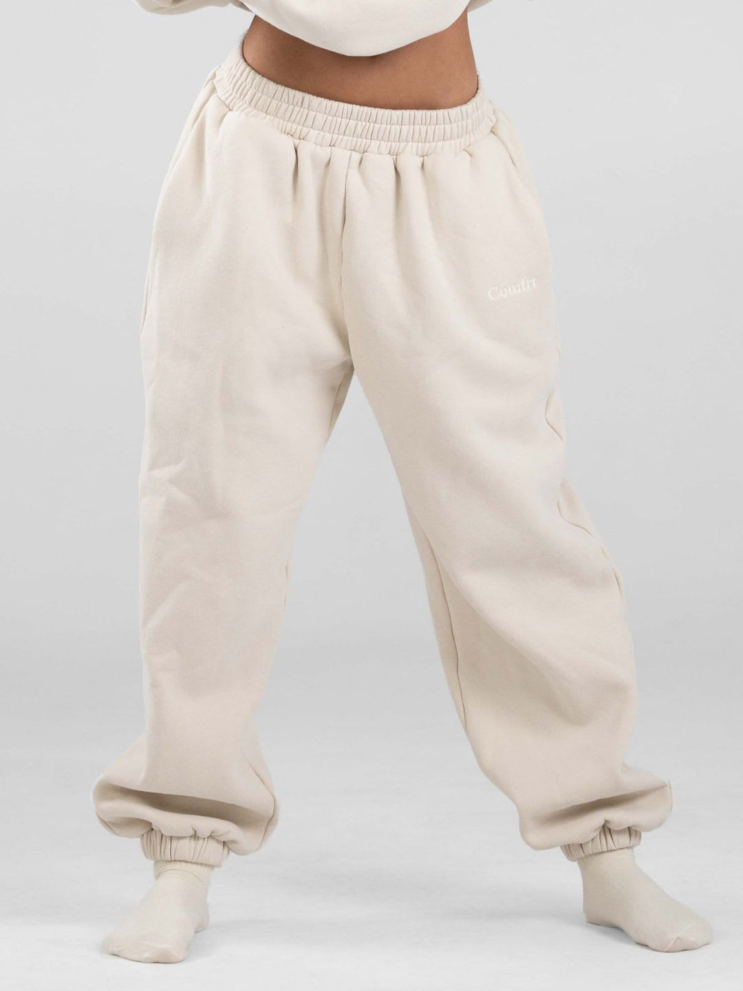 Damen nan lässige Sweatpants mit hohem Bund, seitlichen Eingrifftaschen und elastischen Bündchen EB
