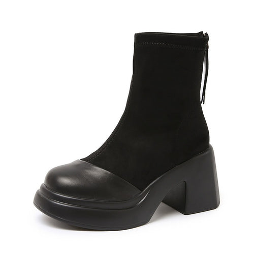 Damen Hochfront Stiefeletten mit modischem Blockabsatz und elastischem Material EB