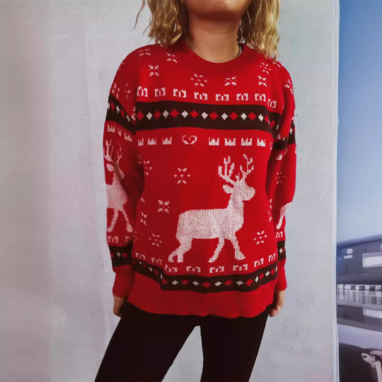 Damen Weihnachtspullover mit festlichem Rentier-Motiv und bequemer Passform EB