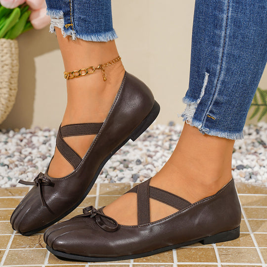 Damen elegante Ballerinas mit verschnörkeltem Riemchen und dekorativem Schleifendetail EB