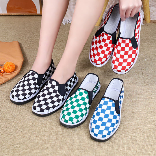 Damen Bequeme Slip-On Schuhe mit kariertem Design EB