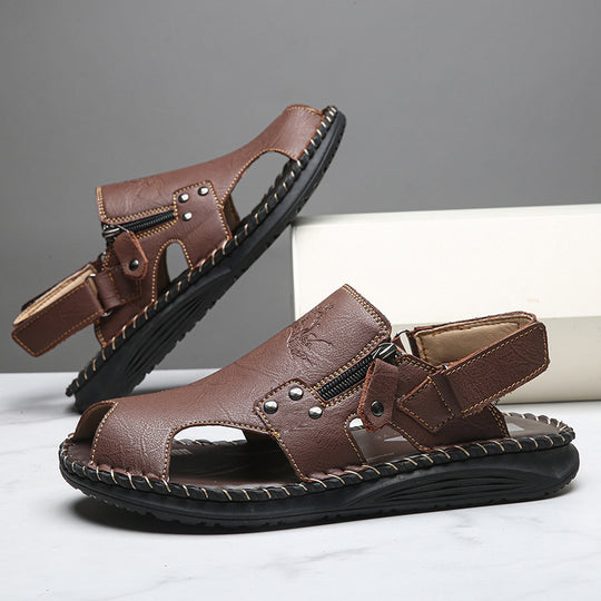 Herren Stilvolle und bequeme Leder-Sandalen mit verstellbarem Riemen EB
