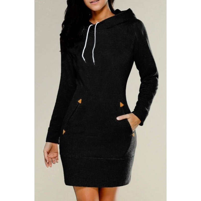 Damen Kapuzenkleid aus Sweat mit Kängurutaschen und taillierter Passform EB