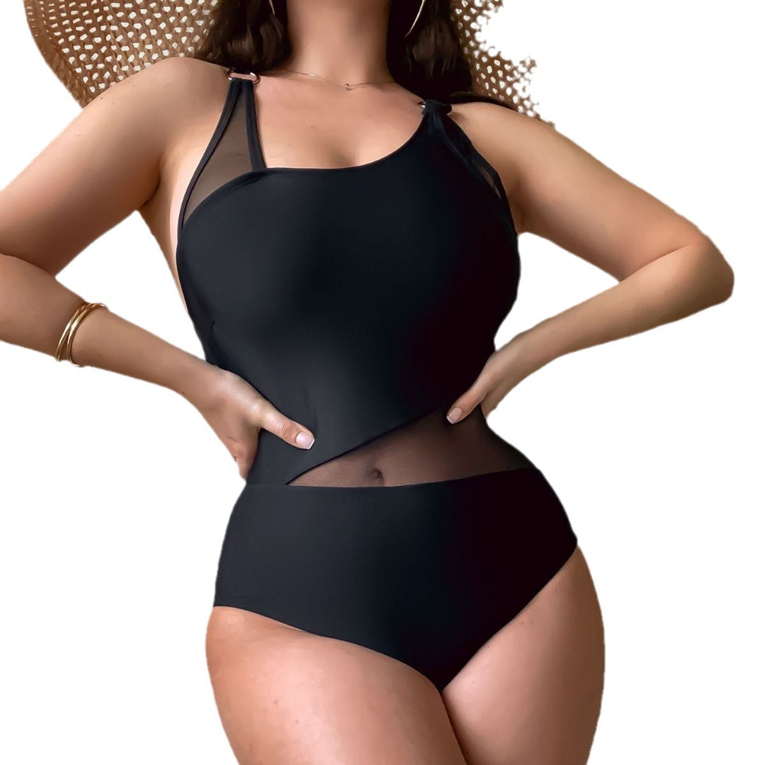 Damen Einteiliger Badeanzug mit transparenten Einsätzen und asymmetrischem Design EB