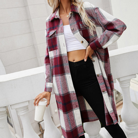 Damen Karierte Overshirtjacke im lässigen Schnitt mit langen Ärmeln EB