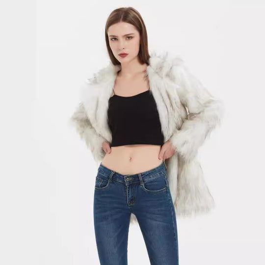 Damen Coole und lässige Kunstpelzjacke EB
