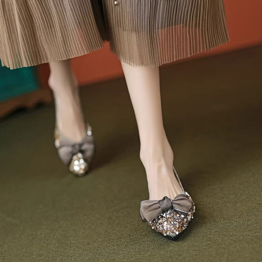 Damen Ballerinas mit funkelndem Strass und zartem Schleifendetail EB