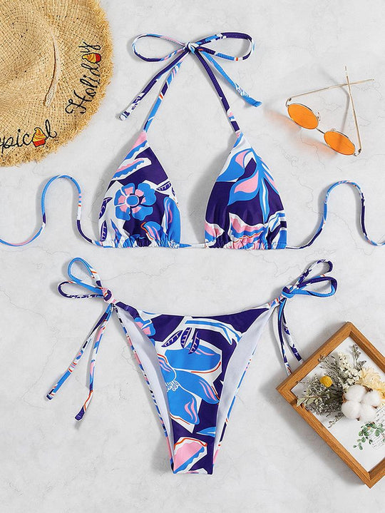 Damen Triangel-Bikini mit traumhaftem Blumendesign und raffinierten Schnürdetails EB