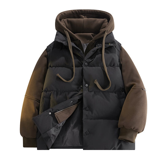 Herren Hybrid-Steppjacke mit Fleeceärmeln, Kapuze und verdecktem Druckknopfverschluss EB
