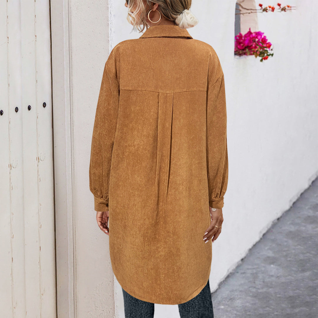 Damen Hemdblusenkleid aus weichem Cordstoff EB