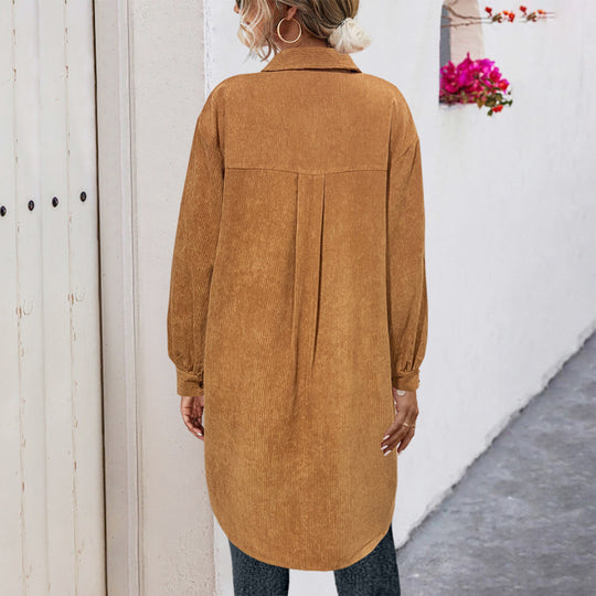Damen Hemdblusenkleid aus weichem Cordstoff EB
