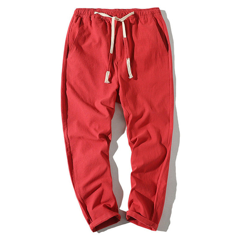 Herren nan leichte Leinenhose mit elastischem Bund und Kordelzug, tapered Schnitt und aufrollbarem Saum EB