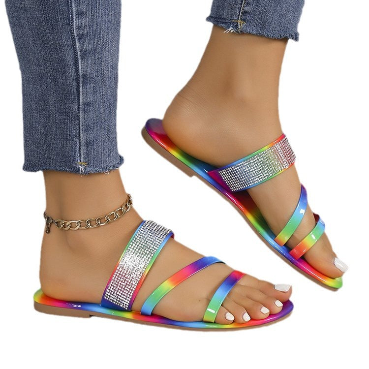 Damen Riemchen-Pantoletten mit glitzernden Akzenten EB