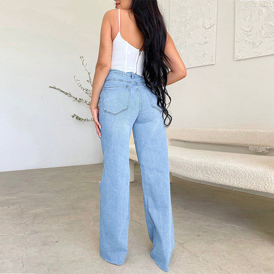 Damen Weit geschnittene Jeans mit Destroyed-Details EB