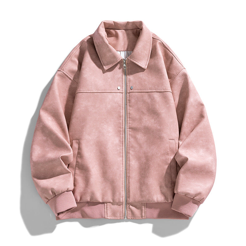 Men's  suede-effect collared full-zip bomber jacket with ribbed hem EB