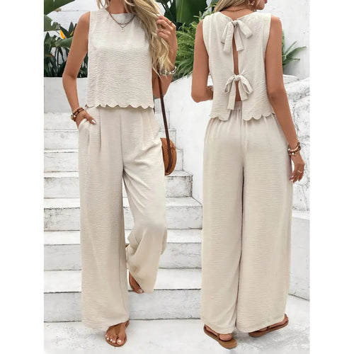 Damen entspannendes Zweiteiler-Outfit mit weitem Hosen und ärmellosem Top EB