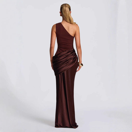 Damen Elegantes One-Shoulder Maxikleid mit raffinierten Drapierungsdetails EB