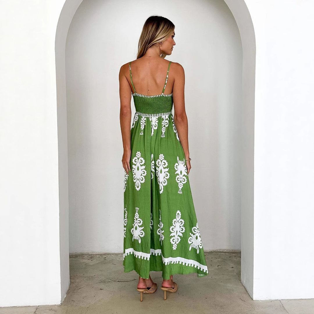 Damen Maxikleid mit floralem Muster und schwingendem Rock EB