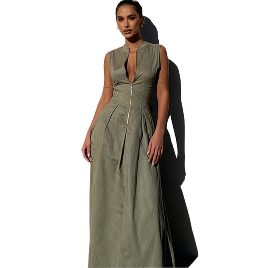 Damen elegantes Sommerkleid mit hochwertigem Reißverschluss und schwingendem Saum EB