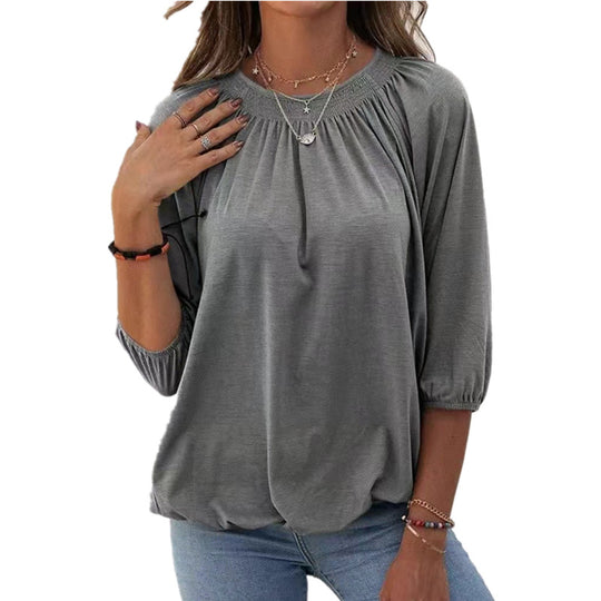 Damen lässiges Oversized-Shirt mit Rüschen und Viskose-Material EB