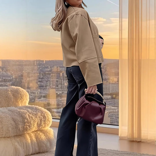 Damen modische Kurzjacke mit eleganten Knopfdetails und praktischen Taschen EB
