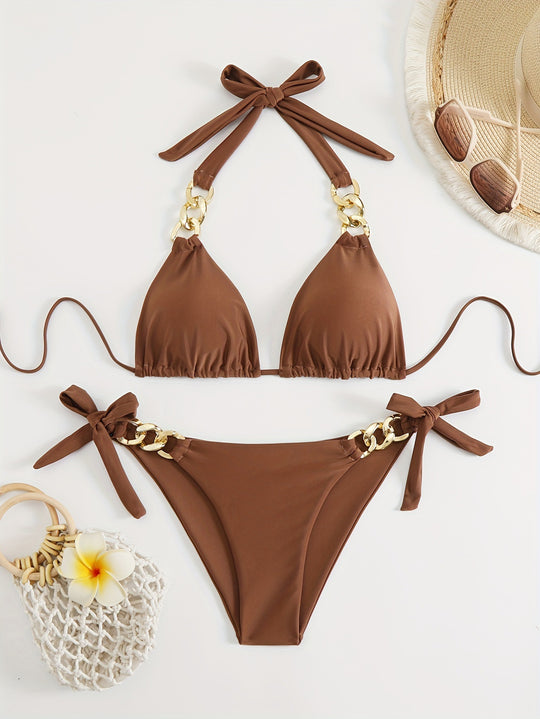 Damen Triangel-Bikini mit modischen Kettenakzenten EB