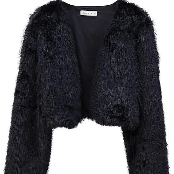 Damen Kurze glamouröse Kunstfelljacke mit lockeren Ärmeln EB