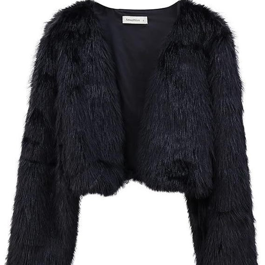Damen Kurze glamouröse Kunstfelljacke mit lockeren Ärmeln EB