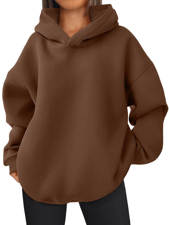 Damen nan kastiger Kapuzenpullover mit doppellagiger Kapuze, überschnittener Schulter und längerem Rückenteil EB