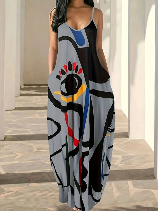 Damen Maxikleid mit modernem grafischen Print und schwingendem Saum EB