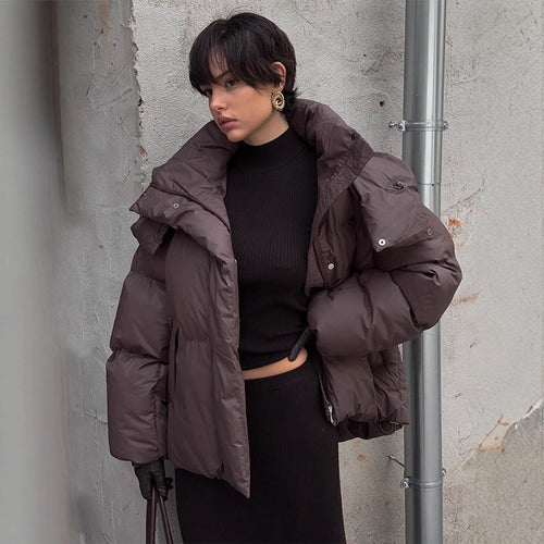 Damen Oversized Daunenjacke mit modischem Stehkragen EB