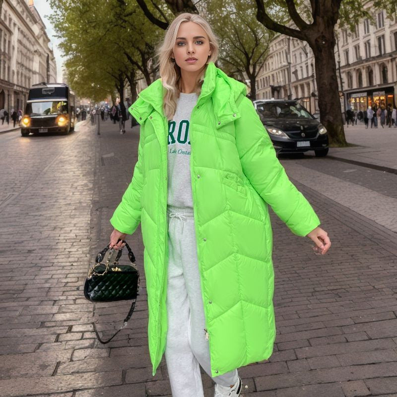 Damen lange isolierte Pufferjacke mit voluminösem Schnitt und praktischen Eingrifftaschen EB