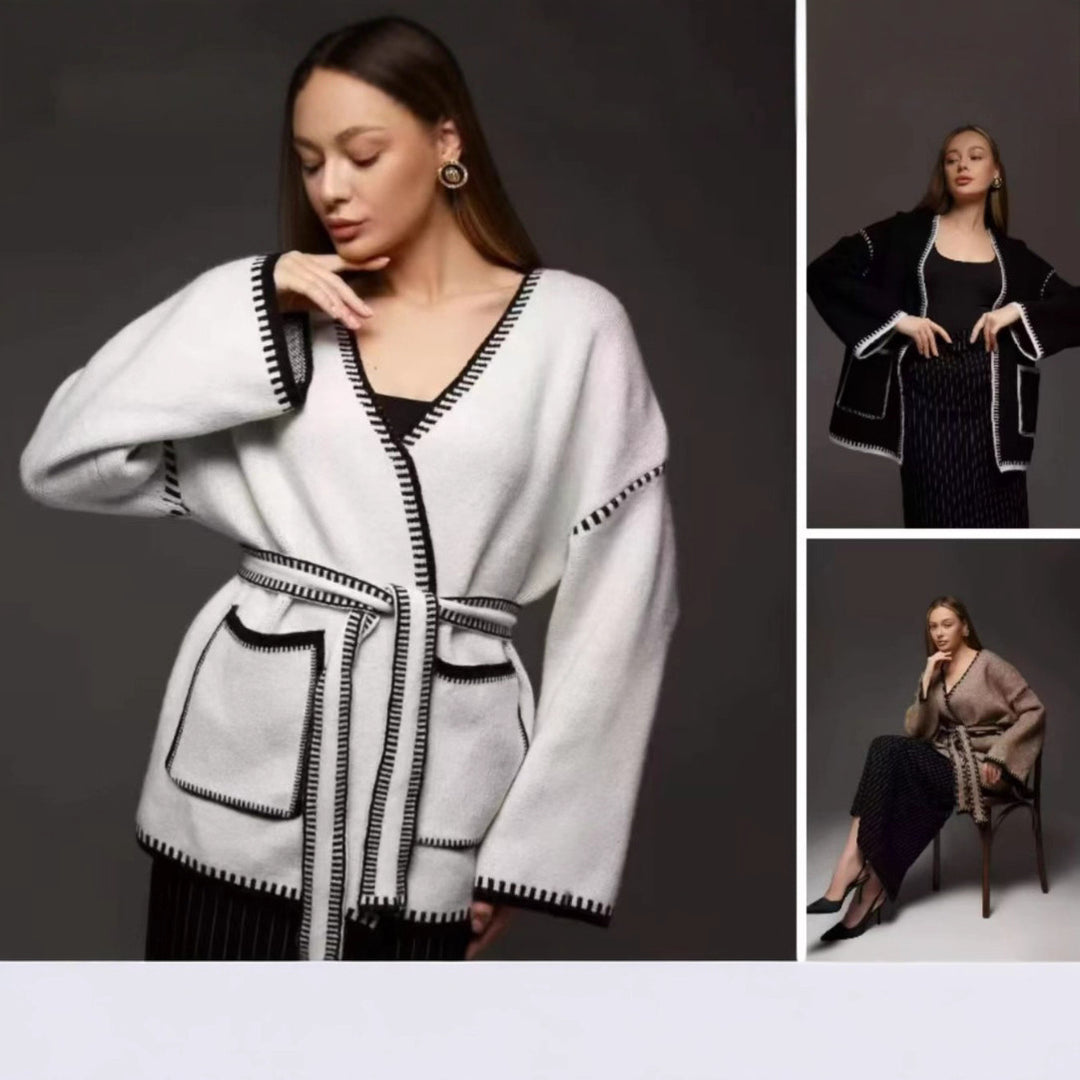 Damen Strickjacke mit großem Revers und praktischen Taschen EB