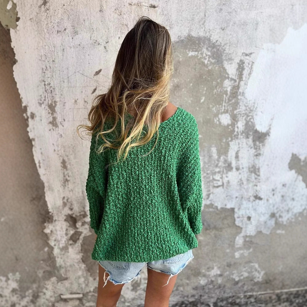 Damen Strickpullover mit V-Ausschnitt und lässigem Schnitt EB