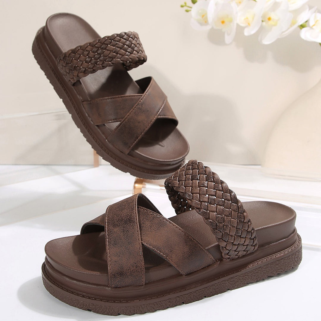 Damen Komfortable Crossover-Sandalen mit geflochtenem Obermaterial und rutschfester Sohle EB