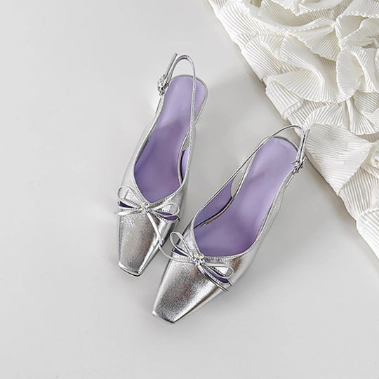 Damen Slingback-Pumps mit elegantem Schleifendetail und modischem Quadratzehen EB