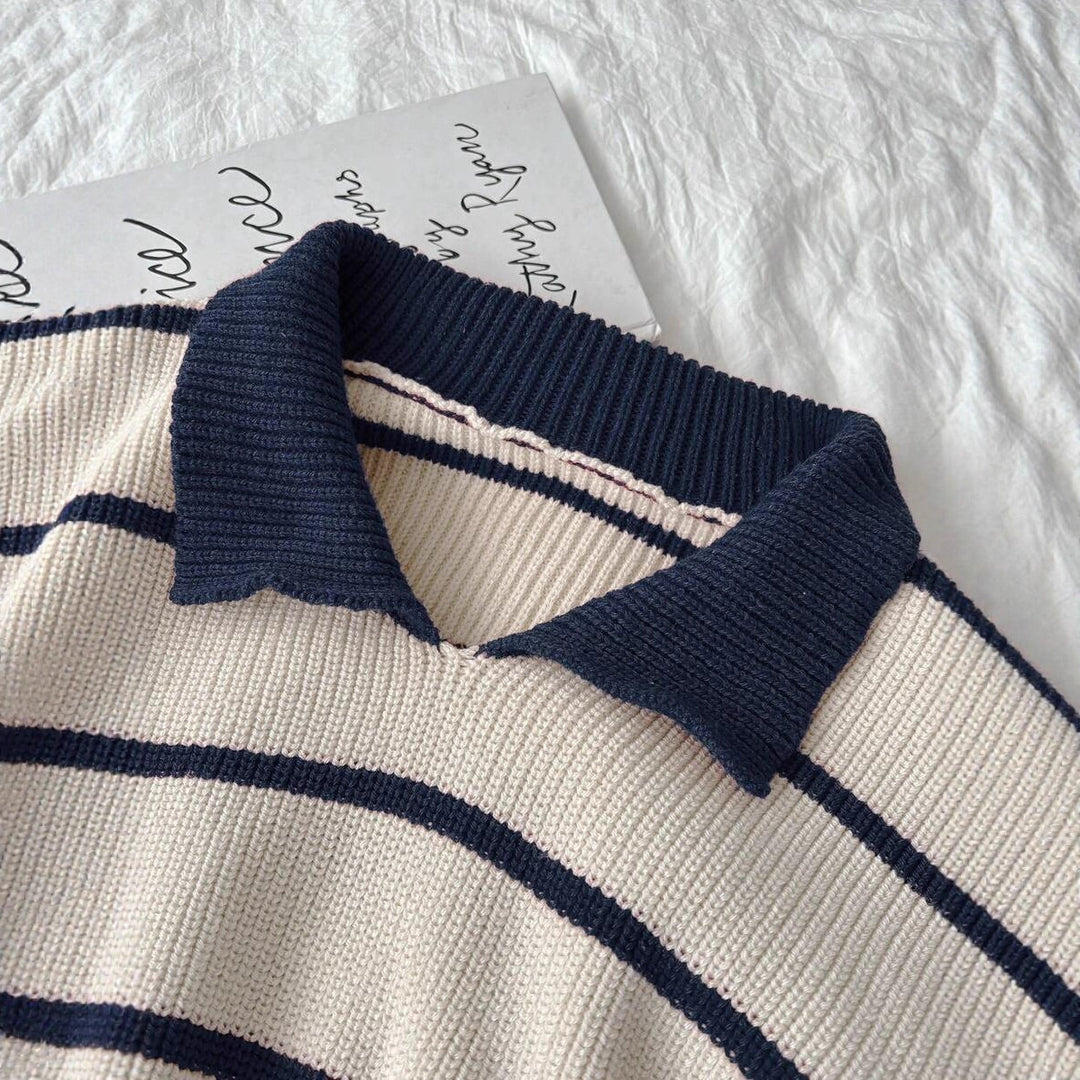Damen Pullover mit Polokragen und gestreiftem Design EB