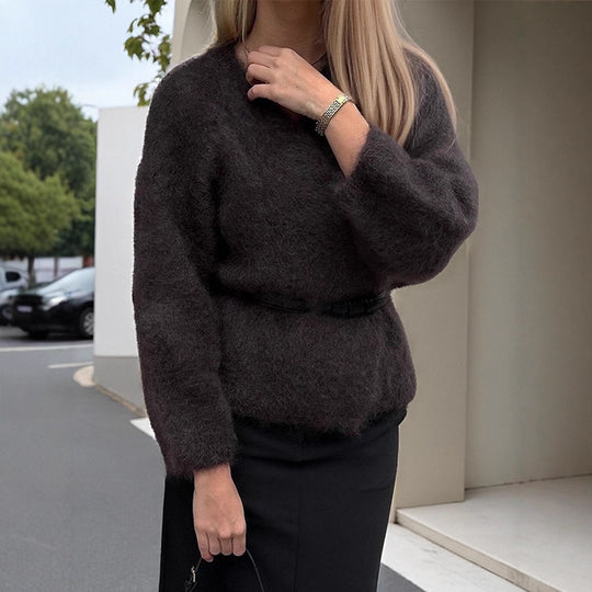Damen Kuscheliger Pullover mit lässigem Schnitt und tiefem V-Ausschnitt EB